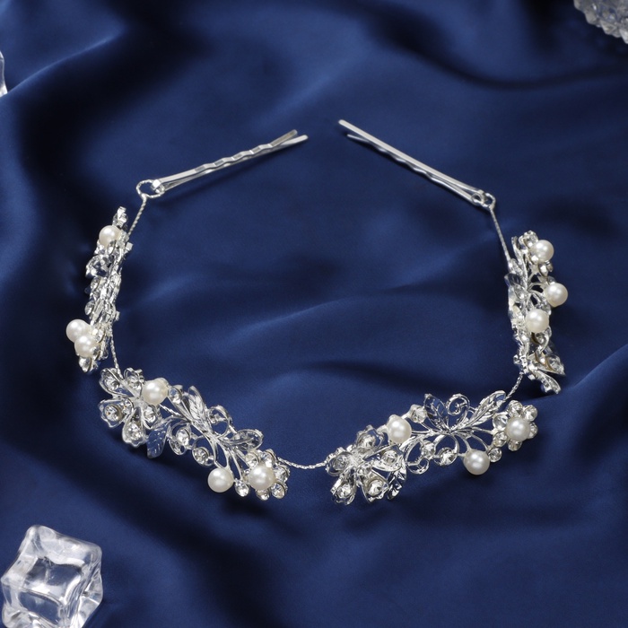 Аксессуар для волос «Джуди», цветочный стиль, 26 см, серебро