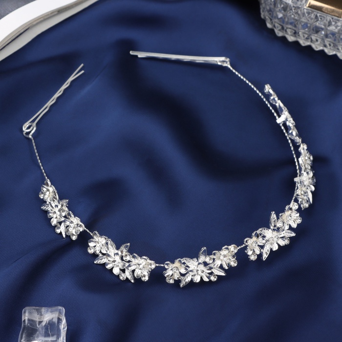 Аксессуар для волос «Джуди», лепестки галант, 26 см, серебро