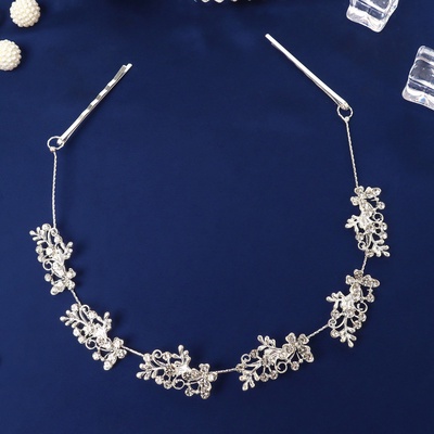 Аксессуар для волос «Джуди», бабочки веточки, 26 см, серебро