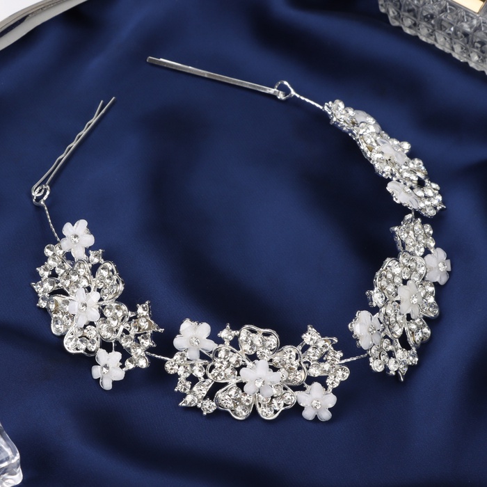 Аксессуар для волос «Леона», цветочный, 26 см, серебро