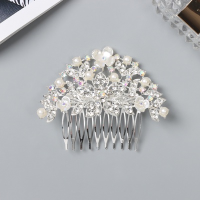 Гребень для волос QF «Джуди», цветы, 8×6 см, серебро