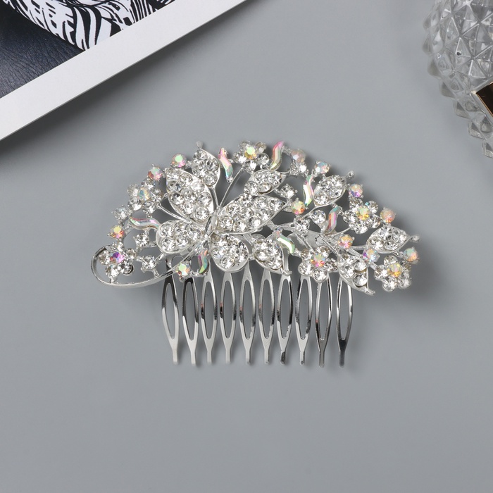 Гребень для волос QF «Молли», бабочка, 8×6 см, серебро - Фото 1