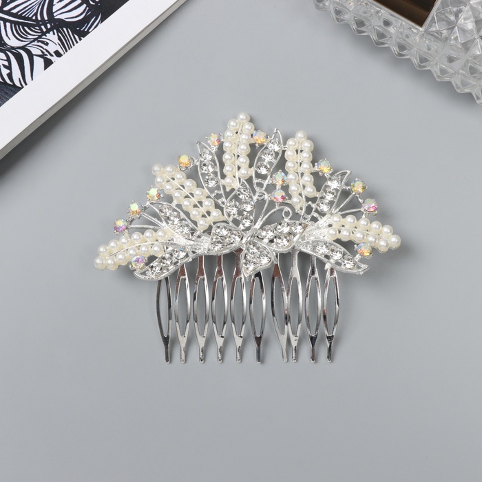 Гребень для волос QF «Келли», бабочка, 8×6 см, серебро - Фото 1