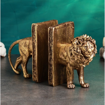 Держатель - подставка для книг «Лев», набор 2 шт., под бронзу, 19.5×33 см