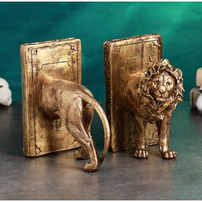 Держатель - подставка для книг «Лев», набор 2 шт., под бронзу, 19.5×33 см