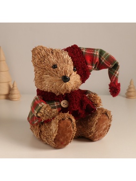 Фигурка новогодняя «Мишка в клетчатом костюме и колпаке», 17×16×13 см