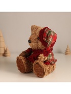 Фигурка новогодняя «Мишка в клетчатом костюме и колпаке», 17×16×13 см - фото 6532385
