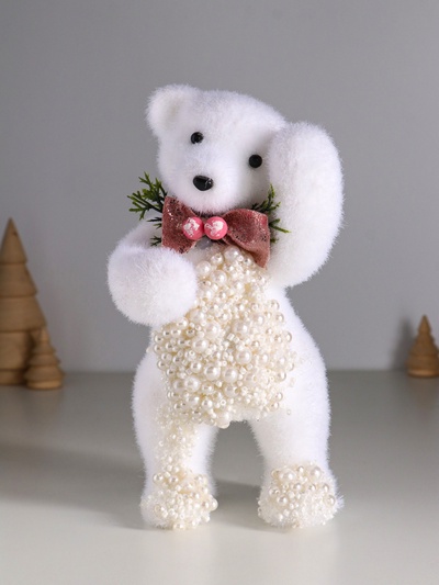 Фигурка «Белый мишка с бантиком в бусинках», 20.5×10×9 см