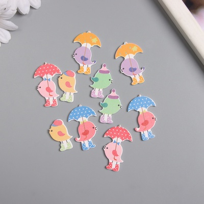 Декор для творчества дерево «Птичка с зонтом», набор 10 шт., 3.7×2.5 см