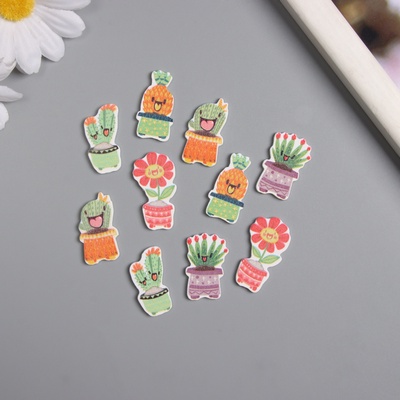 Декор для творчества дерево «Весёлые растения в горшочках», набор 10 шт., 2.7×1.5 см