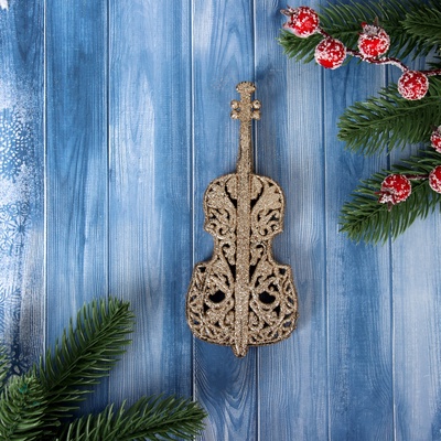 Ёлочная игрушка «Зимнее волшебство. Виолончель блеск» пластик, 15×6.5 см, золото
