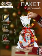 Пакет подарочный «Снеговик на санях» 25×40 см, цветной металлизированный рисунок - Фото 1