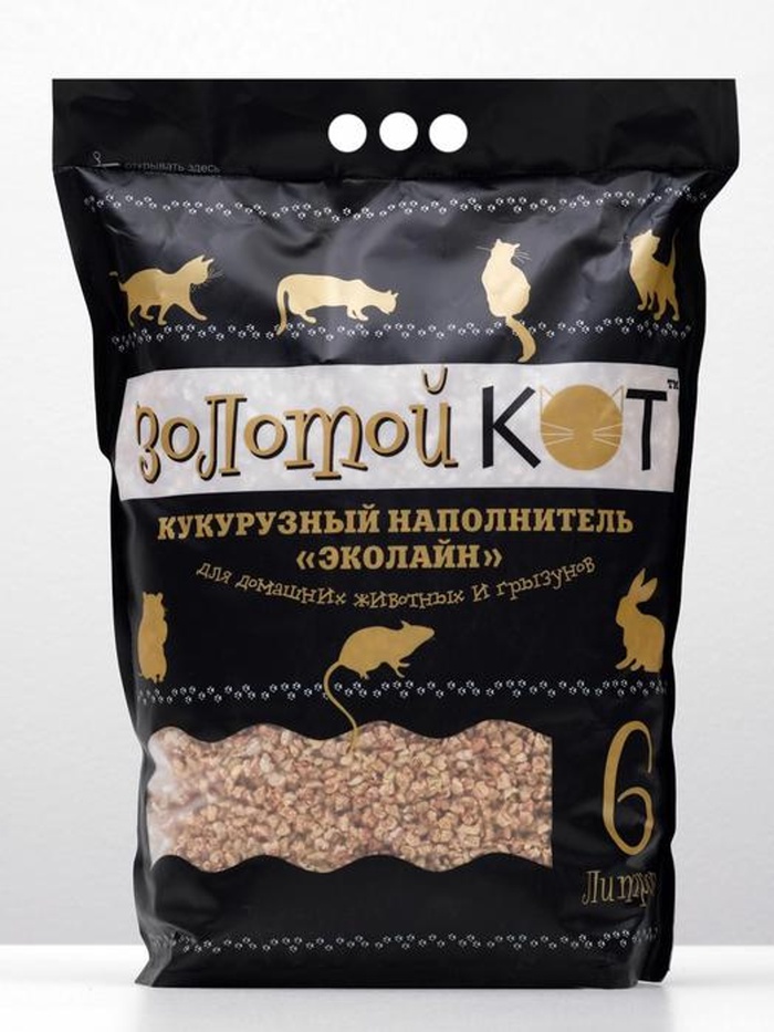 Наполнитель кукурузный "Золотой кот", 6 л - Фото 1