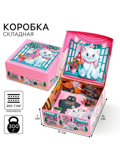 Коробка подарочная с 3Д «Кошки», 15×15×7 см