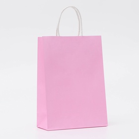 Пакет крафт розовый, круглая ручка, 18?8?25 см, 120 г (комплект 3 шт)