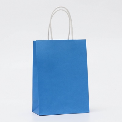 Пакет крафт синий, круглая ручка, 15×21×8 см, 120 г