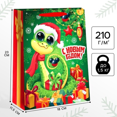 Пакет подарочный новогодний «С Новым годом» 23×18×11.5 см, упаковка, Микки Маус