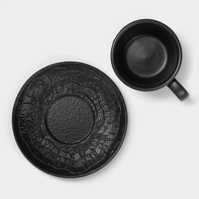 Кофейная пара Magistro Black style, 2 предмета: чашка 100 мл, блюдце d=12 см, фарфор, чёрная