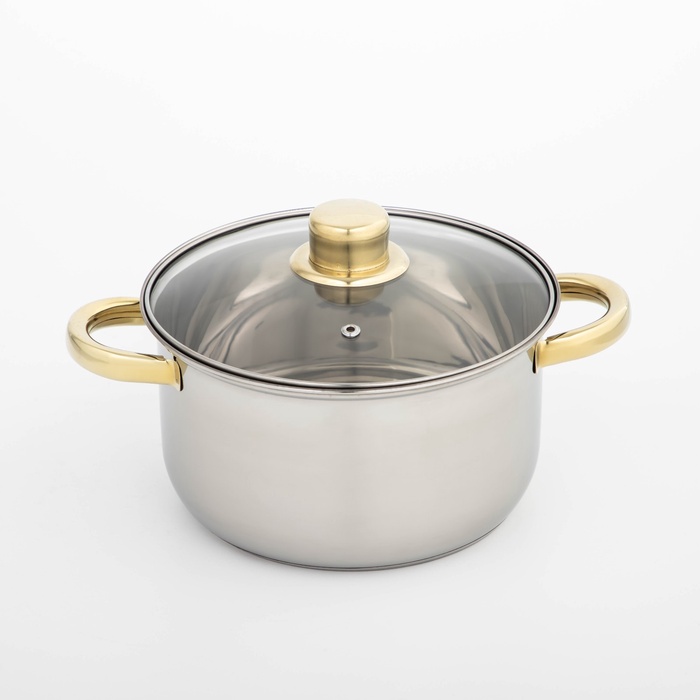 УЦЕНКА Кастрюля из нержавеющей стали Доляна «Роскошь», 3 л, d=20 см, с крышкой, капсульное дно - Фото 1