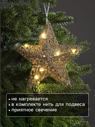Подвеска световая «Звезда золотистая», 20×20×5 см, 10 LED, от батареек AG13×3, свечение тёплое белое