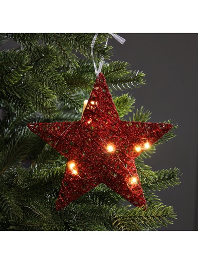 Подвеска световая «Звезда красная», 20×20×5 см, 10 LED, от батареек AG13×3, свечение тёплое белое