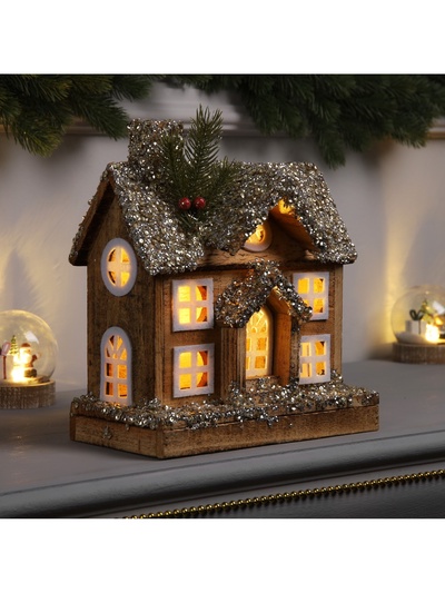 Фигура деревянная «Изба», 26×23×12 см, 5 LED, батарейки AAx2 (не в комплекте), свечение теплое белое