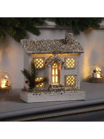 Фигура деревянная «Хижина» 21×23×9 см, 5 LED, батарейки ААx2 (не в комплекте), свечение тёплое