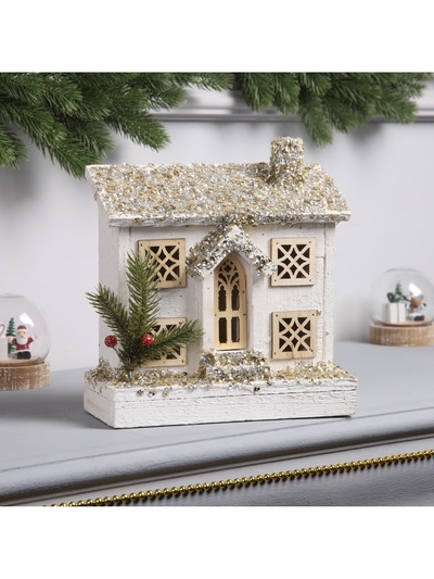 Фигура деревянная «Хижина» 21×23×9 см, 5 LED, батарейки ААx2 (не в комплекте), свечение тёплое