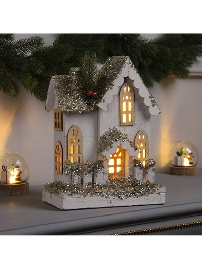 Фигура деревянная «Хижина», 28×21×11 см, 5 LED, батарейки AAx2 (не в комплекте), свечение теплое белое