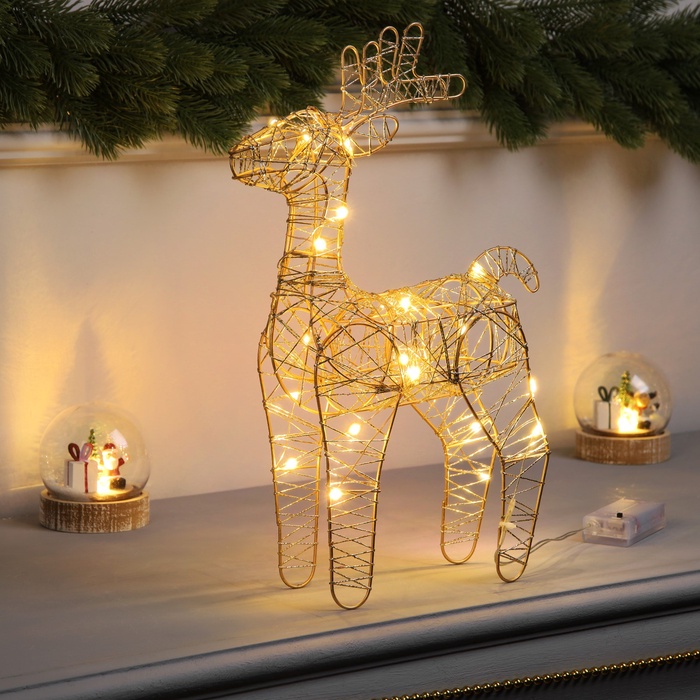 Светодиодная фигура «Олень бежевый» 35×19×8 см, 20 LED, батарейки ААx2 (не в комплекте), свечение теплое белое - Фото 1