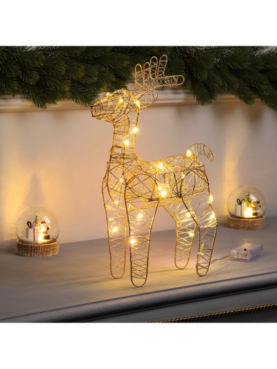 Светодиодная фигура «Олень бежевый» 35×19×8 см, 20 LED, батарейки ААx2 (не в комплекте), свечение теплое белое