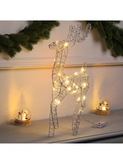 Светодиодная фигура «Олень бежевый» 45×22×6 см, 20 LED, от батареек ААx2, свечение тёплое белое