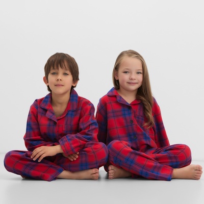 Пижама детская новогодняя из фланели (рубашка и брюки) KAFTAN, размер 30 (98-104 см), красная