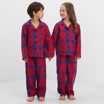 Пижама детская новогодняя из фланели (рубашка и брюки) KAFTAN, размер 34 (122-128 см), красная