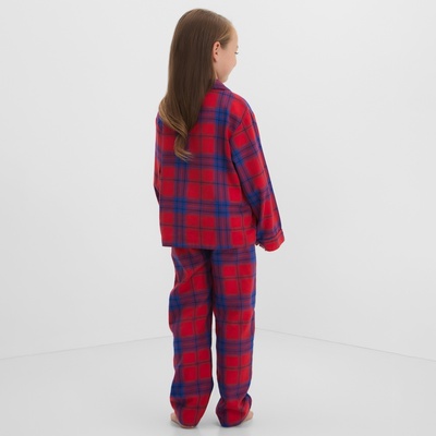 Пижама детская новогодняя из фланели (рубашка и брюки) KAFTAN, размер 34 (122-128 см), красная