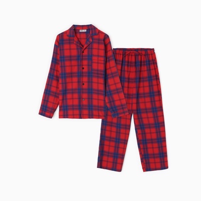 Пижама детская новогодняя из фланели (рубашка и брюки) KAFTAN, размер 36 (134-140 см), красная