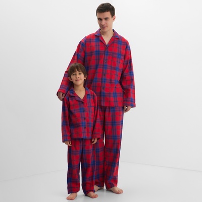 Пижама детская новогодняя из фланели (рубашка и брюки) KAFTAN, размер 36 (134-140 см), красная