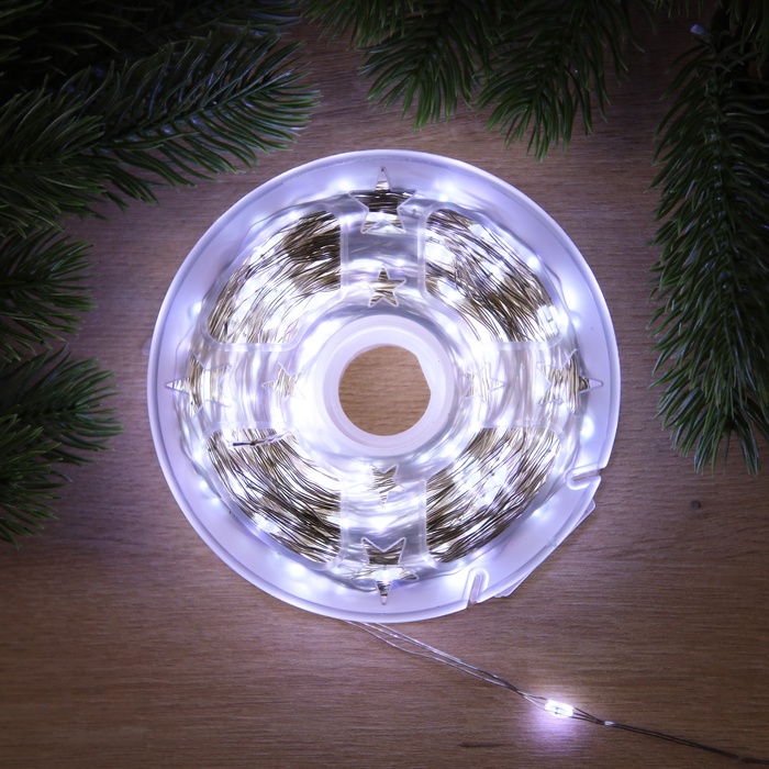 Гирлянда «Нить» 100 м роса, IP44, серебристая нить, 1000 LED, свечение белое, 18 В - Фото 1