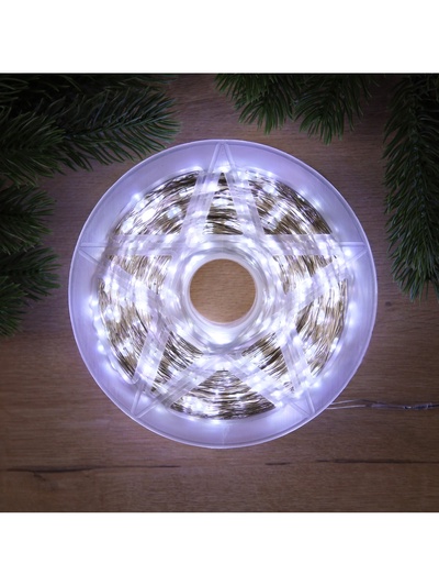 Гирлянда «Нить» 200 м роса, IP44, серебристая нить, 2000 LED, свечение белое, 36 В