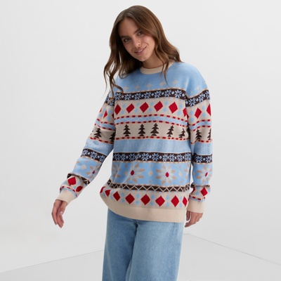 Джемпер вязаный новогодний KAFTAN Scandinavia размер 52, цвет голубой