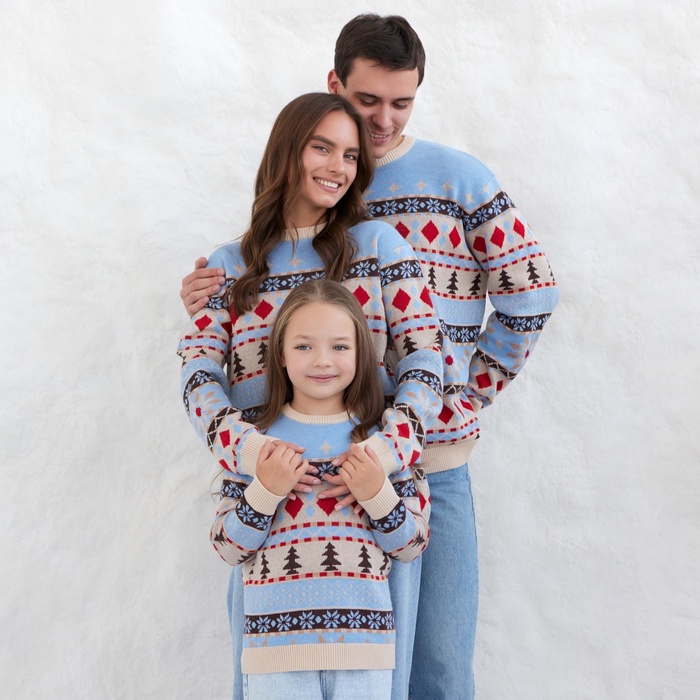 Джемпер детский новогодний вязаный KAFTAN: Scandinavia, голубой, рост 98-104 см - Фото 1