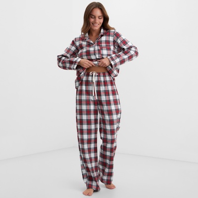 Пижама женская из фланели клетка (рубашка и брюки) KAFTAN, размер 48-50