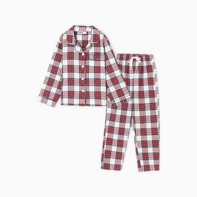 Пижама для девочки новогодняя из фланели (рубашка и брюки) KAFTAN, размер 30 (98-104 см), красно-белая