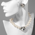 Набор 2 предмета; серьги, колье «Сердце» крупный жемчуг, цвет белый в серебре - Фото 1