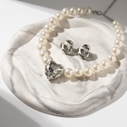 Набор 2 предмета; серьги, колье «Сердце» крупный жемчуг, цвет белый в серебре - Фото 4