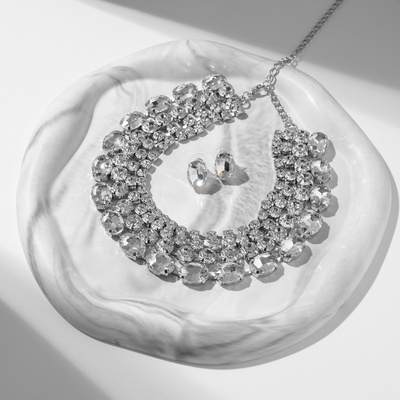 Набор 2 предмета: серьги, колье «Вечерний» 4 ряда, цвет белый в серебре