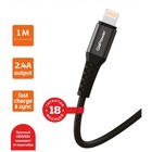 Кабель GoPower GP02L, Lightning - USB, 2.4 А, 1 м, передача данных, нейлон, черный - фото 322181592