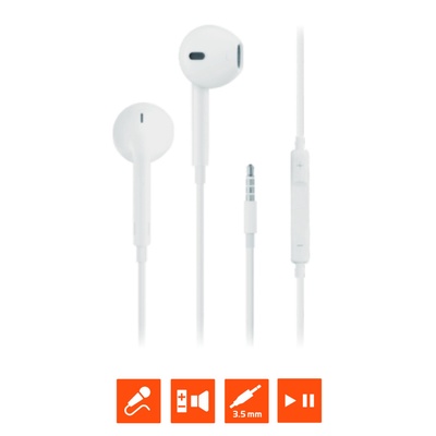 Наушники GoPower GPHP05, проводные, вкладыши, микрофон, 1.2 м, белые