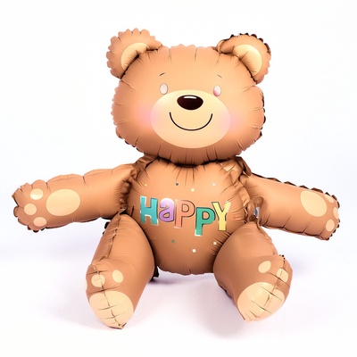 Воздушный шар фольгированный 30" «Счастливый мишка», фигура, матовый, бежевый