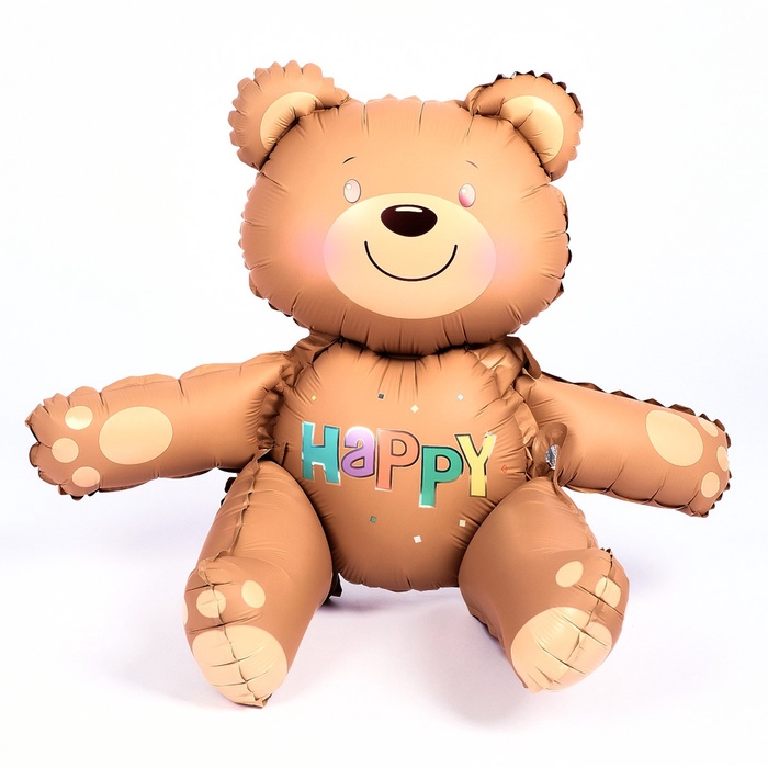 Воздушный шар фольгированный 30" «Счастливый мишка», фигура, матовый, бежевый - Фото 1